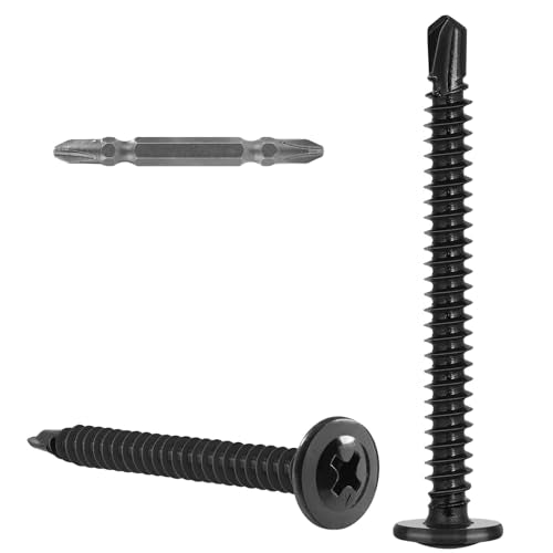 VGBUY 100Pcs #8 x 1-3/4" Self Drilling Screws for Metal,410 Stainless Steel Black Zinc Plated,Self Tapping Sheet Metal Screws,Modified Truss Head - color: Black Modified Truss Head, size: #8 x 1-3/4 inch
