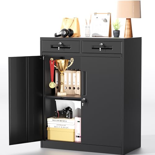 Greenvelly Metal Storage Cabinet with Drawers, 36' Black Steel Garage & Office Storage with Doors and Adjustable Shelves, Locking Metal Tool Cabinet - color: Black, style: 36"H-Drawers