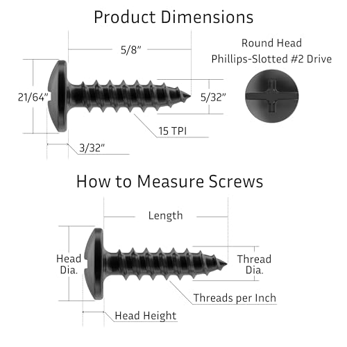 #8 x 5/8" Flat Black Phillips-Slotted Truss Head Wood Screws - Pack of 25 - Heat-Treated Steel - TH858-SBL - color: Flat Black