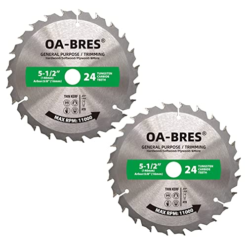 5-1/2 Inch 24 Tooth ATB General Purpose and Trimming Saw Blade, Cordless Trim Saw Blade with 5/8-Inch Arbor (1/2-Inch and 10-mm Reducer Bushings Include) - 2 Pack - size: 5-1/2" 24T