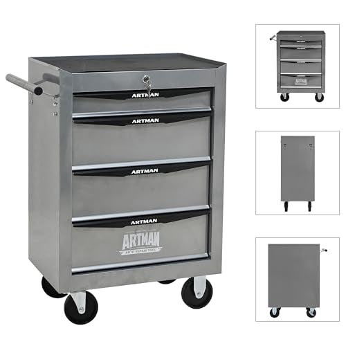 4-Drawer Rolling Tool Chest, Lockable for Garage, Silver - color: Silver, size: 4-Drawers