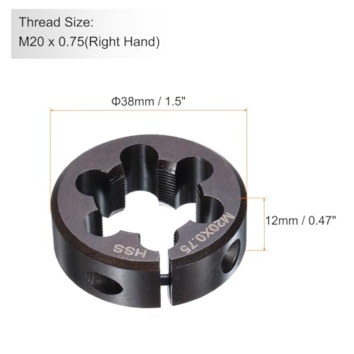HARFINGTON Round Threading Die M20 x 0.75 Metric Thread 38mm OD Adjustable Right Hand High-Speed Steel (HSS) Round Die Screw Thread Cutting Die for Thread Repair - size: M20 x 0.75