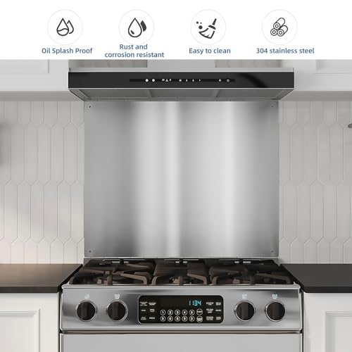 12 x 30-inch Reversible Stainless Steel Backsplash for Kitchen wall，Splatter Guard and Cooking Shield， Range Hood Accessories to Keep Kitchen Clean， Four Pre Drilled Holes for Easy Installation - size: 30"×12"(1-pc)