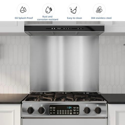 12 x 30-inch Reversible Stainless Steel Backsplash for Kitchen wall，Splatter Guard and Cooking Shield， Range Hood Accessories to Keep Kitchen Clean， Four Pre Drilled Holes for Easy Installation - size: 30"×12"(1-pc)