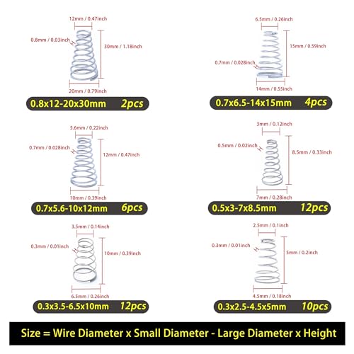 100pcs Conical Spring Assorted Set, 304 Stainless Steel Metal Taper Compression Small Springs