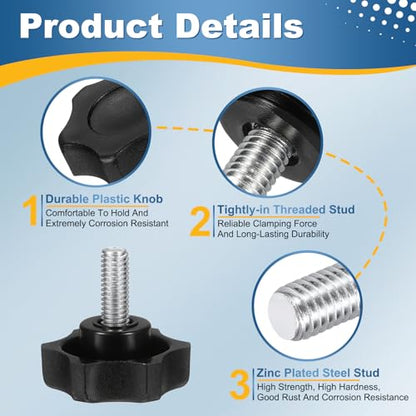 HARFINGTON 6Pcs Star Knob Handle M6 x 16mm Male Thread Metric Carbon Steel - size: M6 x 16mm