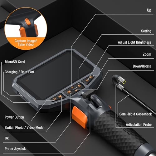 Teslong Articulating Borescope for Mechanic Automotive HVAC Wall Inspection