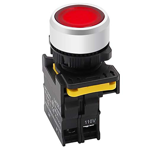 mxuteuk Red LED Light Voltage 110V-220V 22mm 1NC Waterproof IP65 SPST Momentary Push Button Switch 10A 600V LA155-A1-01D-R - color: Red 1NC