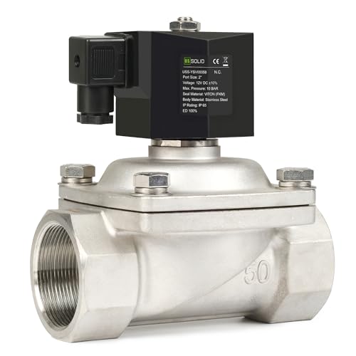 U.S. Solid 2" Stainless Steel Solenoid Valve - 12V DC, Normally Closed, 145 PSI Electric Valve for Water, Air, Diesel - size: 2 Inch