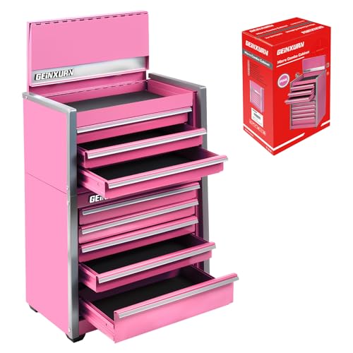 Geinxurn 8-Drawer Rolling Pink Tool Box, Heavy Duty Micro Roll Cab Steel Stackable Tool Chest with Lockable Drawers, 2-in-1 Large & Compact Combo Set (3-Drawer + 5-Drawer) for Garage, Workshop - color: PINK