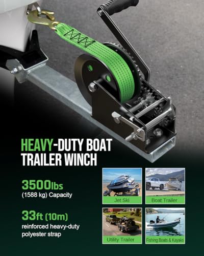 Kolvoii 3500 lbs Boat Trailer Winch with Strap Dual-Speed 4:1/8:1 Green - size: 3500 lb - Green Strap