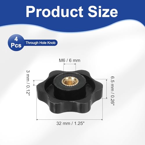 PATIKIL M6 x 32mm Thread Star Knobs, 4 Pcs 6 Star Knurled Tightening Screw Clamping Knob Handle for Umbrella Base Replacement, Black - color: Black, size: 6mm x 32mm