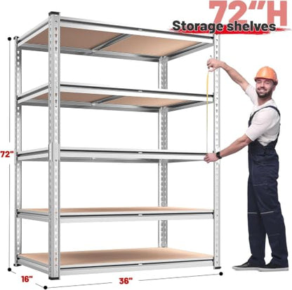 REIBII 2020LBS Garage Shelving Heavy Duty Metal Shelving 5 Tier Storage Shelves, Garage Shelves for Basement, Warehouse, Pantry, Closet, Kitchen, 72" H x 36" W x 16" D, Galvanized, 2 Pack - color: Galvanized