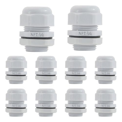 PENGLIN 10PCS Waterproof 3/4" NPT Grey Nylon Cable Gland Strain Relief - color: Grey, size: 3/4 Inch (10-Pack)