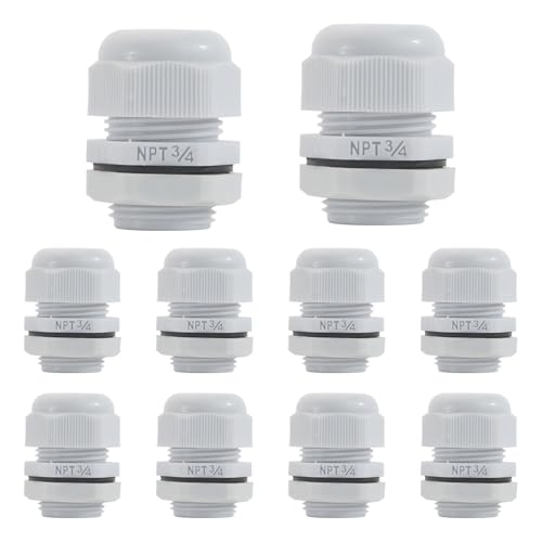 PENGLIN 10PCS Waterproof 3/4" NPT Grey Nylon Cable Gland Strain Relief - color: Grey, size: 3/4 Inch (10-Pack)