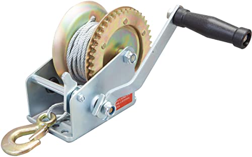 Big RED 1600lbs Capacity Manual Heavy Duty Hand Winch with 32.8FT Steel Wire Cable,Silver Portable Hand Crank Winch for Boat, Truck, Trailer, RV, ATV, Jet Ski - size: 1600 lbs, style: Steel Cable