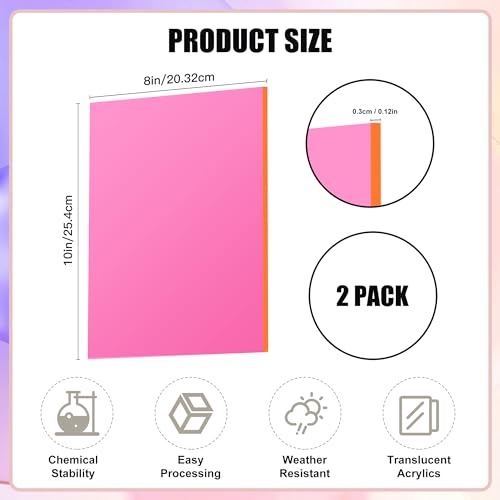 Lesnlok Fluorescent red Acrylic Sheets 1/8 inch Thick 3mm 2 Pack 8 x 10 Clear Plexiglass Sheets,for Sign,Craft,Painting,Laser Cutting,DIY Display Projects… (8"x 10", Fluorescent red, 2 - color: Fluorescent Red, size: 8"x 10"
