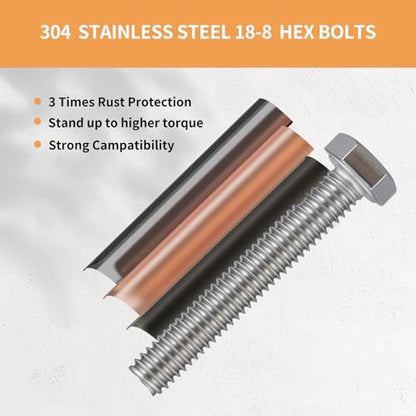 50Sets 1/4-20 x 1-1/4 Hex Head Screw Bolt,Nuts,Flat Washer Kit 304 Stainless Steel 18-8 Full Threaded - size: 1/4-20 x 1-1/4"