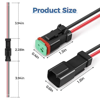 6 Kit Deutsch DT 2 pin Black Male Female Wiring Harness - color: Black 2Pin, size: 6Set