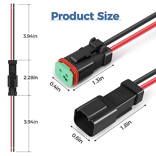 6 Kit Deutsch DT 2 pin Black Male Female Wiring Harness - color: Black 2Pin, size: 6Set