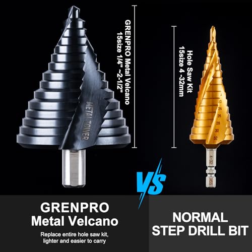 GRENPRO M35 Cobalt Step Drill Bit, 1/4"-2-1/2", TiAlN, 1/2" Shank - size: 1/4" - 2-1/2"