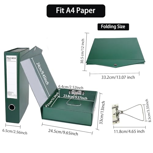 6 Pack Foldable Plastic Box Files A4 with Metal Clip（Green） - color: green, size: with clip