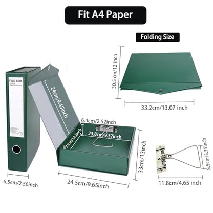 6 Pack Foldable Plastic Box Files A4 with Metal Clip（Green） - color: green, size: with clip