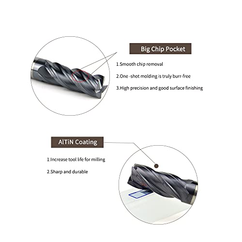 3/8" Carbide Square End Mill, 4 Flute, AlTiN Coating, 1 Pc - size: 3/8" (1 Pc), style: For Alloy Steels