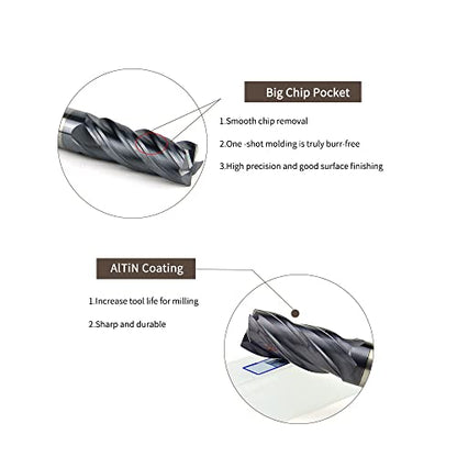 3/8" Carbide Square End Mill, 4 Flute, AlTiN Coating, 1 Pc - size: 3/8" (1 Pc), style: For Alloy Steels