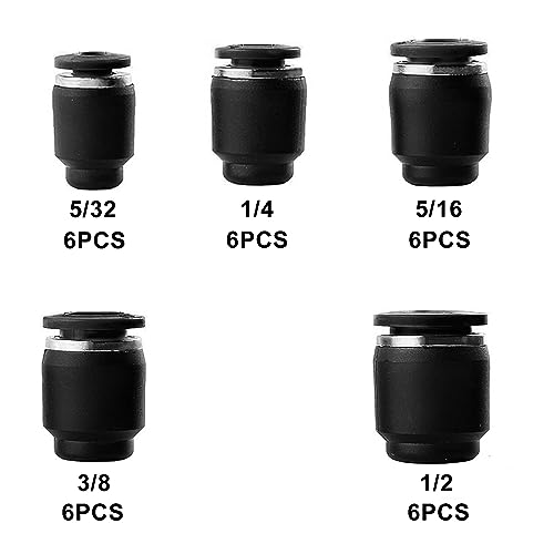 30PCS Pneumatic Cap Style Plug Fitting, Push-to-Connect Air Line Fitting Plug for 5/32 1/4 5/16 3/8 1/2 Tube - style: Combination suit (30PCS)
