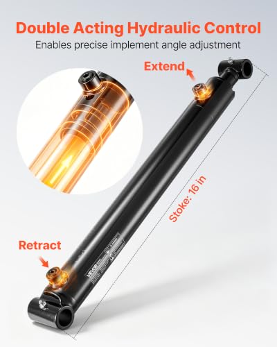 VEVOR Double Acting Hydraulic Cylinder, 2" Bore x 16" Stroke, Max 3500PSI Hydraulic Cylinder, Heavy-Duty Welded Cross Tube Cylinders with 1" Pin Hole & SAE #6 Port for Agricultural Machinery, Tractors - size: 2x16