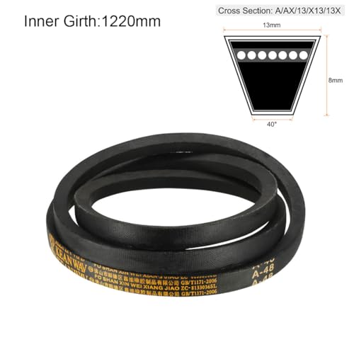 uxcell A48 Drive V-Belts 48" Inner Length 47" Inner Girth 13mm Width 8mm Thick JIS Standard A-Section Rubber Drive Industrial Transmission Belt - size: 48"
