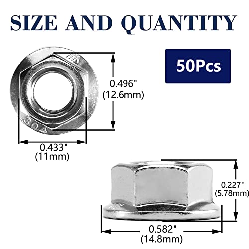 1/4-20 Serrated Flange Hex Lock Nuts 50Pcs 304 Stainless Steel 18-8, Full Thread, Hex Drive, Bright Finish by SG TZH