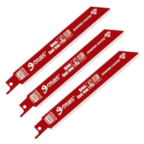 3-Piece 6 inch 40-50 Grit Diamond-Grit Edge Reciprocating Saw Blade for Masonry, Fiber Cement & Fiberglass - size: 6-Inch