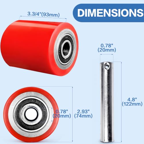 1 Pair Pallet Jack Wheels Replacement Kit, 3"x3.75" PU Load Rollers,Red - color: Red-1 Pair
