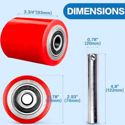 1 Pair Pallet Jack Wheels Replacement Kit, 3"x3.75" PU Load Rollers,Red - color: Red-1 Pair