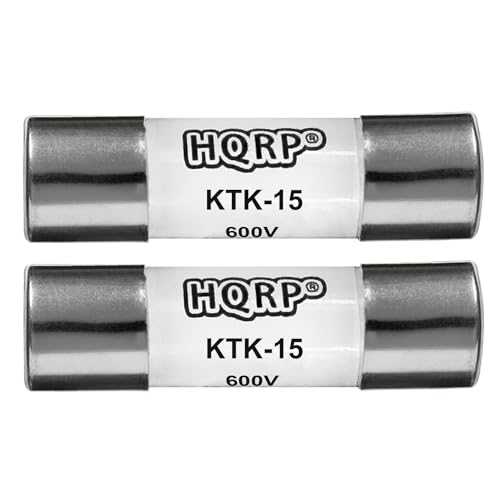 HQRP 2-Pack KTK-15 Midget Fast-Acting Digital Multimeter Fuse 15 A 600V 100kA IR Replacement for Bussmann KTK15, Limitron KTK-15A, Littelfuse KLK15 Compatible with Fluke P/N 892583, 3478712, Tektronix