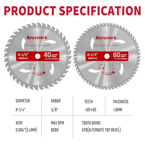 Circular Saw Blade 8-1/4 Inch 40T&60T for Cutting Various Wood - size: 8-1/4 In 40&60T