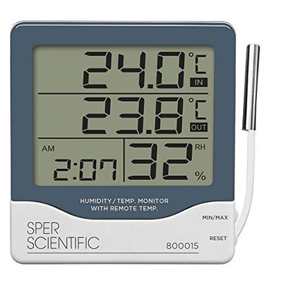 Sper Scientific Digital Indoor/Outdoor Thermometer with Hygrometer & Clock 800015 - Large LCD Display Weather Station with Humidity Memory Function & Outdoor Sensor for Home Office Greenhouse - size: 1 Pack