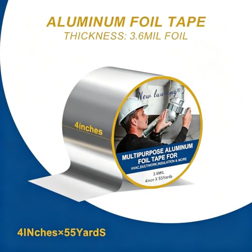 Aluminum Foil Tape, 4 in x 55 yd Heavy Duty Silver HVAC Tape - size: 4 Inch x 55 Yards