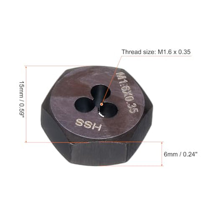 HARFINGTON Hex Threading Die M1.6 x 0.35 Metric Thread Right Hand High Speed Steel Rethreading Fixed Die Screw Cutting Tapping Repair Tool - size: M1.6 x 0.35