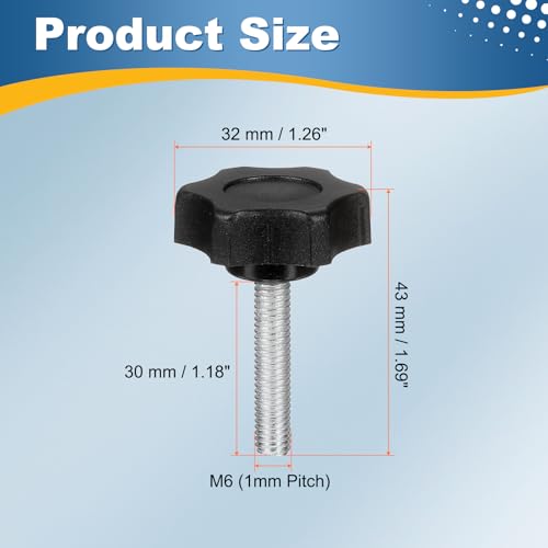 HARFINGTON 6Pcs Star Knob Handle M6 x 30mm Male Thread Metric Carbon Steel - size: M6 x 30mm