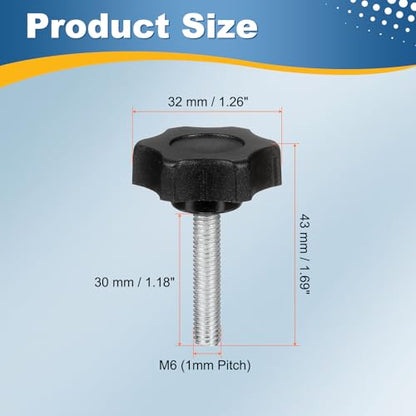 HARFINGTON 6Pcs Star Knob Handle M6 x 30mm Male Thread Metric Carbon Steel - size: M6 x 30mm
