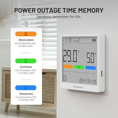 ATuMan THse Digital Thermo-Hygrometer with High-Precision Sensor, 4.3'' Large LCD Display & Long Battery Life - Indoor Temperature Humidity Monitor for Home, Office, Greenhouse - style: THse