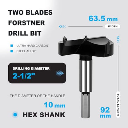 2-1/2 Inch Forstner Drill Bit Carbide Tipped Woodworking Hinge Cutter - size: 2-1/2"