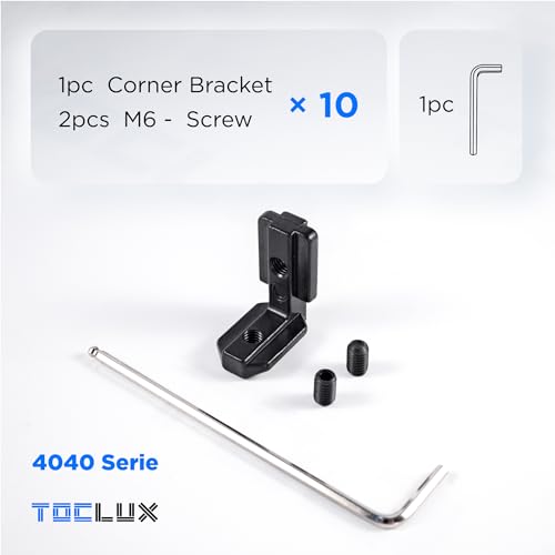 10 Sets Black 4040 Aluminum Extrusion Hidden Connector Kit– 10pcs L-Shape Inside Brackets, Hex Screws, Hex Wrench – for 8mm T Slot Extruded Aluminum Accessories Hardware - size: 40 Series Black