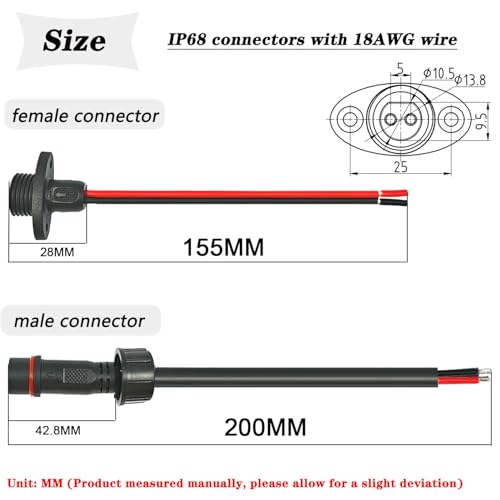 18AWG M16 2Pin Waterproof Connector,2 Wire Male Female Plug - size: 18AWG 2Pin Waterproof Connector