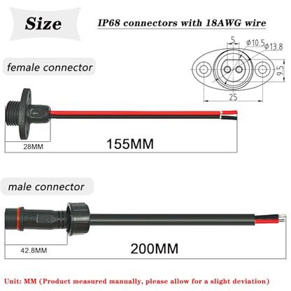 18AWG M16 2Pin Waterproof Connector,2 Wire Male Female Plug - size: 18AWG 2Pin Waterproof Connector