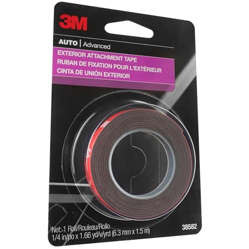 3M Auto Exterior Attachment Tape, 1/4 in x 5 ft, Heavy Duty Double-Sided Automotive Tape for Car Trim, Moldings, Emblems, and Badges (38582) - size: 1/4 in. x 5 ft.