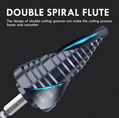 Spiral Flute Cobalt Step Drill Bit M35,Hex Shank Unibit for Metal, Stainless Steel (1/4"-1-1/8") - size: 1/4"-1-1/8"(2 Flute)
